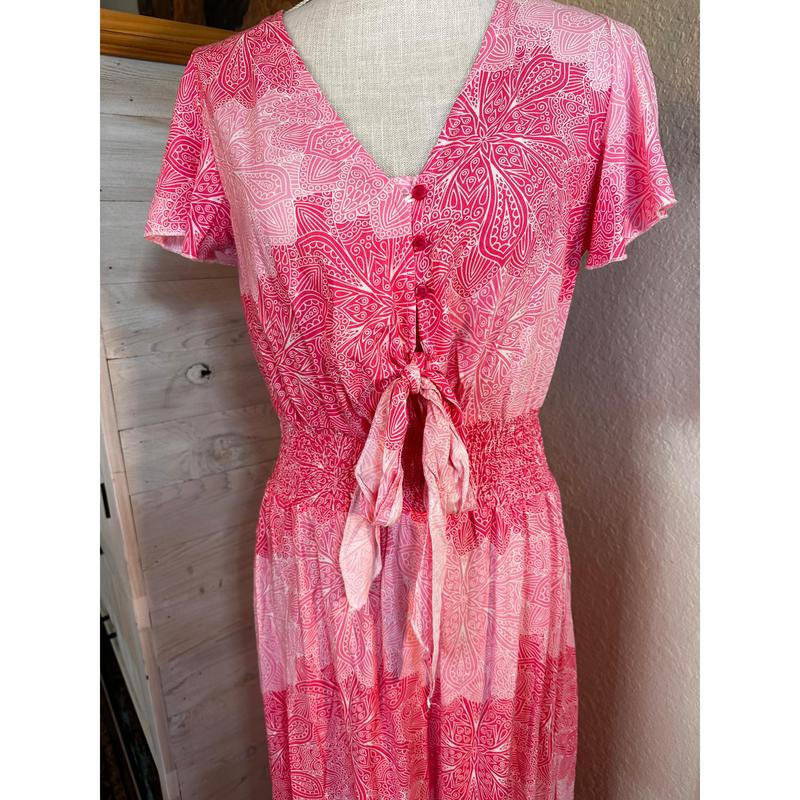 Anthropologie Sunday Mi Amore Pretty in Pink Midi Dress Breathable Casual Comfortable Fabric Lightweight Womenswear Elegant Style Women Formal Rayon Underwear Lady