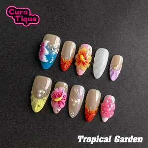 CuraTique | Tropical Garden 10PCS Handmade Press On Nails REUSABLE 3D Gel spring/summer 2025 / Prom