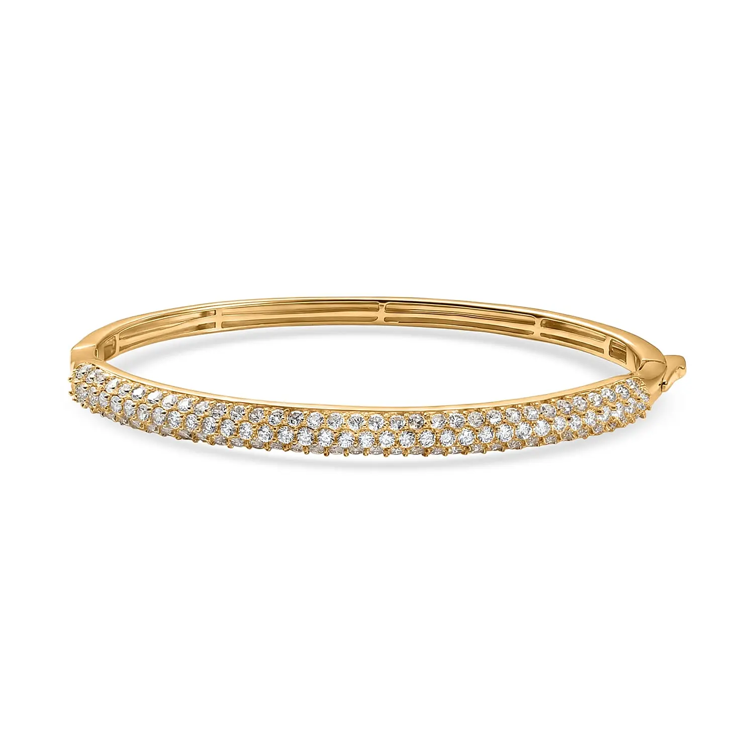 EverTrue Lab Created White Sapphire 3 Row Bangle Bracelet in 18K YG Plated (6.50 In) 4.50 ctw