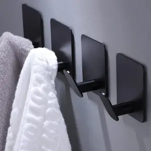 Wall Mounted Towel Hook Set, 4 Modern Stainless Steel Adhesive Hooks, Bathroom Kitchen Dorm Storage Accessories, Self-Adhesive Bath Essentials, Bathroom Organizing Accessories
