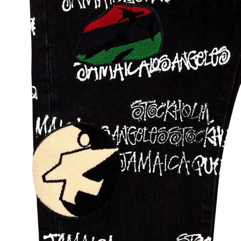 Denim Tears x Stussy x Our Legacy TTL Embroidered Logo Levi’s 501 Jeans Black Multi