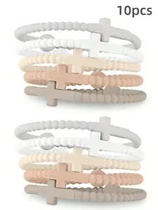 10pcs Thin Cross Silicone Bracelet, Cute Hand Strap, New Fashion Bracelets, Stackable Bracelets, Accessories Gifts, Women & Men Jewelry