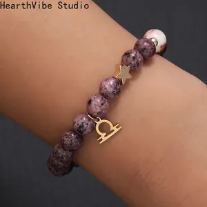 HearthVibe Studio 12 Zodiac Sign Bracelets Handmade Beaded for Couples Women's Style with Stainless Steel Pendants & Natural Stones