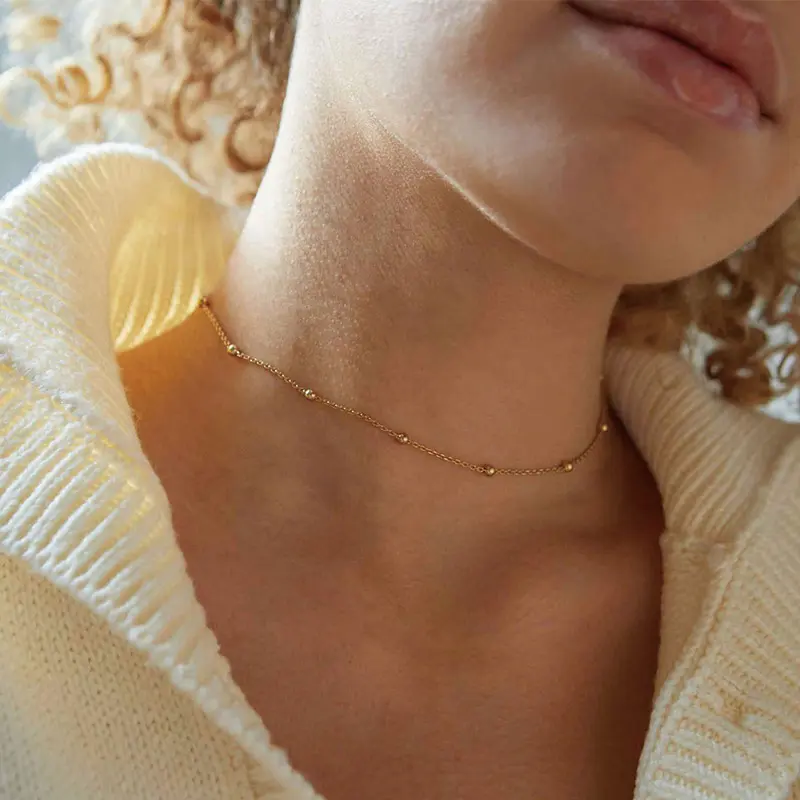 U7 3.5mm Beaded Necklace Choker Chain Double Layered Necklace for Women