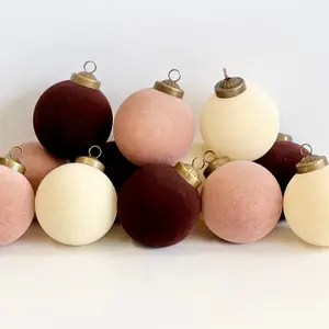 12 pcs Earth Tone Velvet Christmas Ornaments Brown, Creamy and Beige Cozy Holiday Tree Decor, Boho Farmhouse