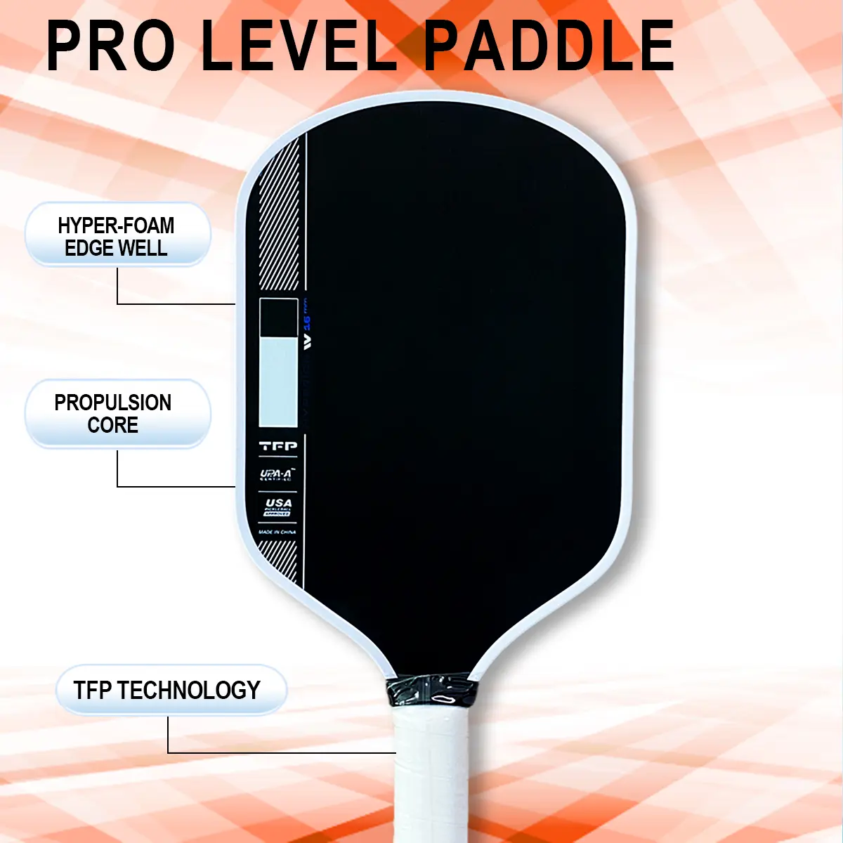 Hyperion Pro IV 16mm 14mm Pickleball Paddle GEN 4 TFP Foam Core with T700 Carbon Fiber Surface for Explosive Power and Expanded Sweet Spot