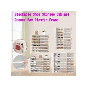 Special sale  24 48 Pair Stackable Shoe Storage Cabinet Drawer Box Plastic Frame