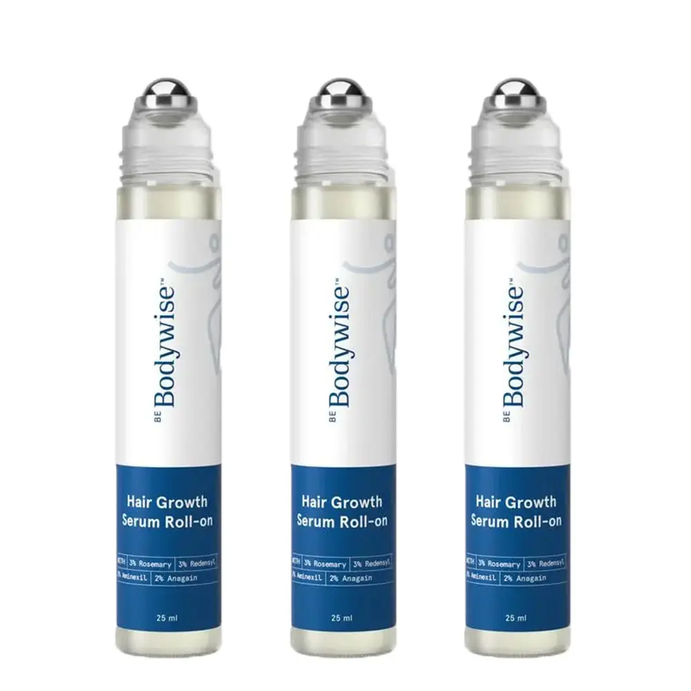 3 Pack BeBodywise Advanced Hair Density Roll-On Serum 25 ml |     5% Saw Palmetto, 3% Rosemary, 1% Caffeine Herbasome & 3% Fenugreek |     Scalp Serum for Reduced Hair Fall |     Men & Women