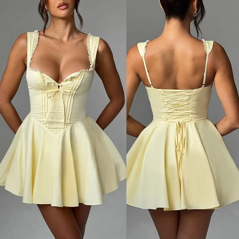 white christmas dresses Bandeau Ruffle-Trim Corset Gown in Black main image 0