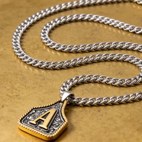 Vintage Western Style Letter Stainless Steel Chain Necklace, Handmade Metal A-Z Initial Alphabet Detail Pendant for Women and Men