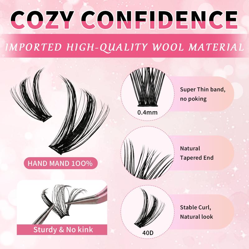 DlY Eyelash Extension Kit Summer Style 320 Pcs 40D Curl Clusters Individual False Eyelashes, Mixed 9-1ómm, with Lash Bond & Seal, Tweezers, Remover, Clear Glue, Eye Makeup Enhancement Products, DlY Lash Extensions at Home, New Year's Day Gift Cosmetic