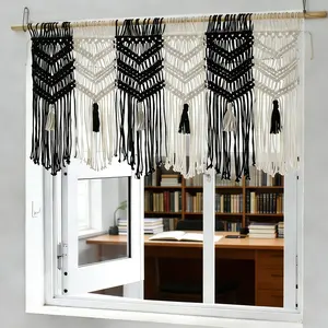 Macrame Valance Curtain for Living Room Bedroom Kitchen, Bohemian Style Fiber Art Wall Hanging, Fringe Background Decor