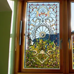 Vintage Country Kaleidoscope Colorful Window Cling Stickers - PVC Static Cling Transparent Film, Removable Stained Glass Decals for Home Decor