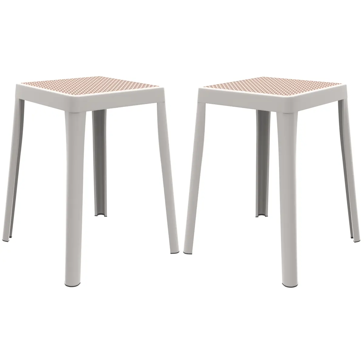 LeisureMod TS12W2 Tresse Series Stackable Poly Dining Stool with 12 in. Wicker Top in White - Set of 2