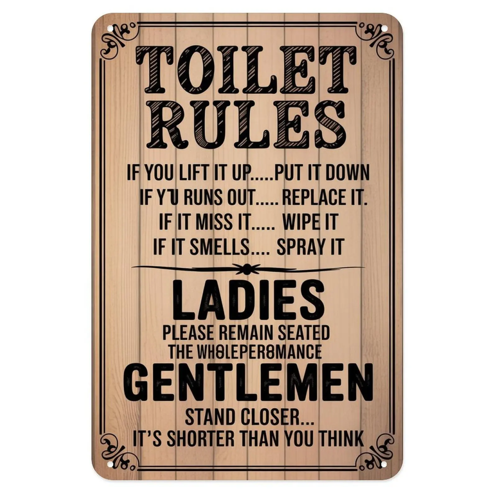 Funny Toilet Rules Rustic Bathroom Tin Sign, Vintage Bathroom Rules Metal Sign Print Aesthetic Room Decoration for Home Bedroom Kitchen Bar Coffee Bathroom Indoor Outdoor Wall Decor, 8 X 12