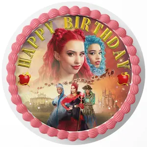 Descendants Custom  Edible Cake Topper Birthday Sheet Decoration Round Circle 8 Inches