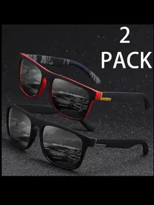 Two Pairs Vintage Square Men's Sunglasses, Fashion Full Frame Design, Best Choice for Outdoor Daily Wear, Stylish Eyewear Accessories, Square Polarized Sunglasses