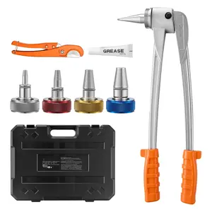 PEX Pipe Expander Tool Kit, Manual Tubing Expansion Tool for 3/8", 1/2", 3/4", 1" PEX Pipes; Includes Four Heads, Pipe Cutter, Case, Quick-Change Collets For Fast, Precise Radiant Heating And Water Plumbing DIY