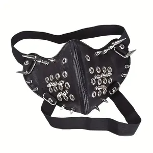 PU Leather Motorcycle Cyberpunk Mask with Spikes Design, Punk Rock Style Adjustable Strap for Halloween & Easter Costume Parties