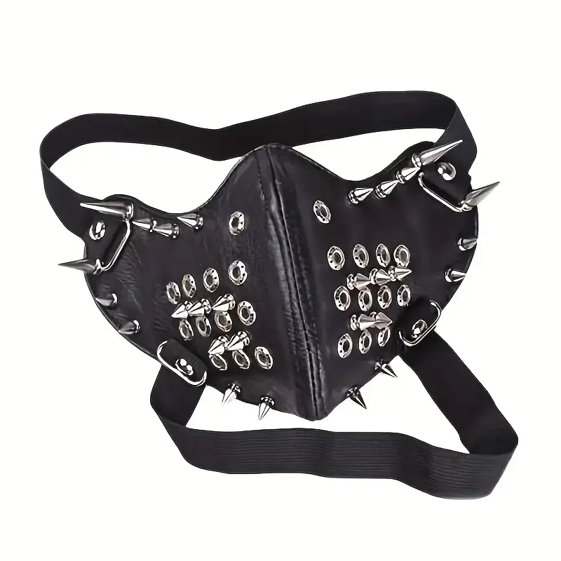 PU Leather Motorcycle Cyberpunk Mask Cosplay with Spikes Design, Punk Rock Style Adjustable Strap for Halloween & Easter Costume Parties, Party Event Props
