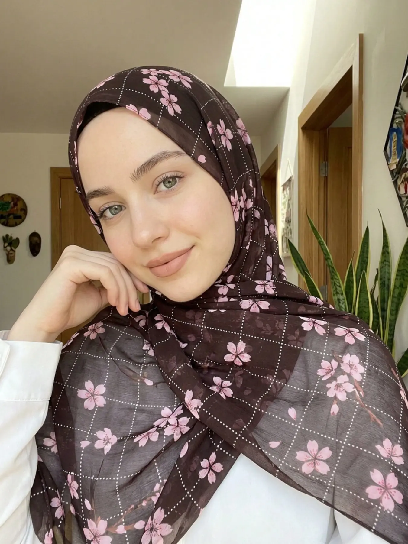 Women's Fashion Caramel Floral Shadow Wide Edge Maxi Long Scarf, Modest Daily Hijab, Bali Silk Digital Print Sun Protection Summer Multicolor Shawl, Elegant Versatile Wrap, Fashionable Modest Hijab