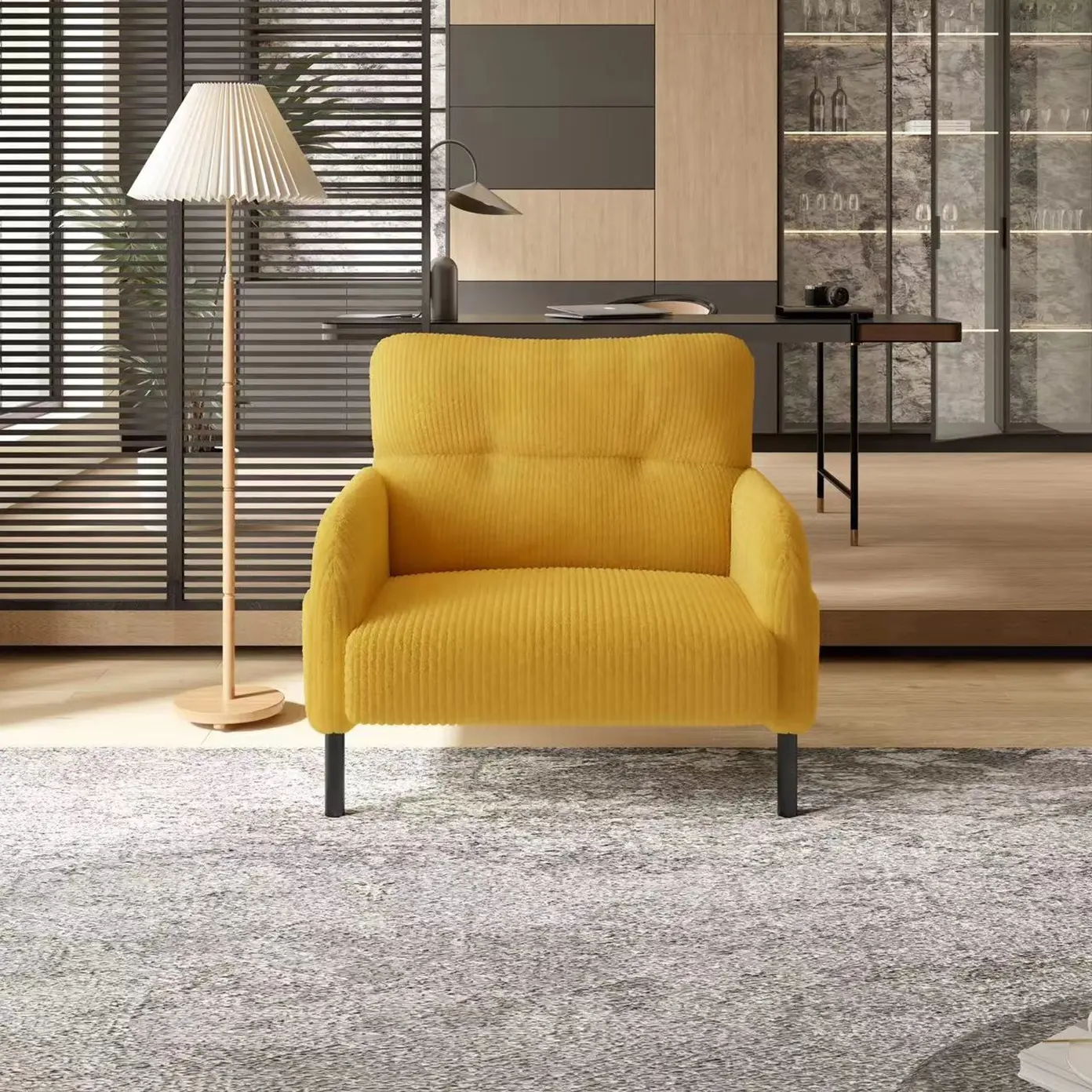Modern Ribbed Corduroy Rolled Accent Chair - Upholstered Vibrant Comfy Couch with Solid Frame, Deep Comfortable Seat for Living Room, Bedroom