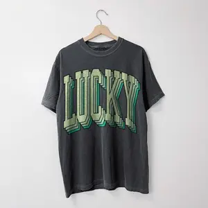 Retro Lucky Shirt Vintage Tshirt, St Patricks Day T-shirt, Lucky Shirt, Oversized Shirts, St Pattys Lucky Shirt Casual Top