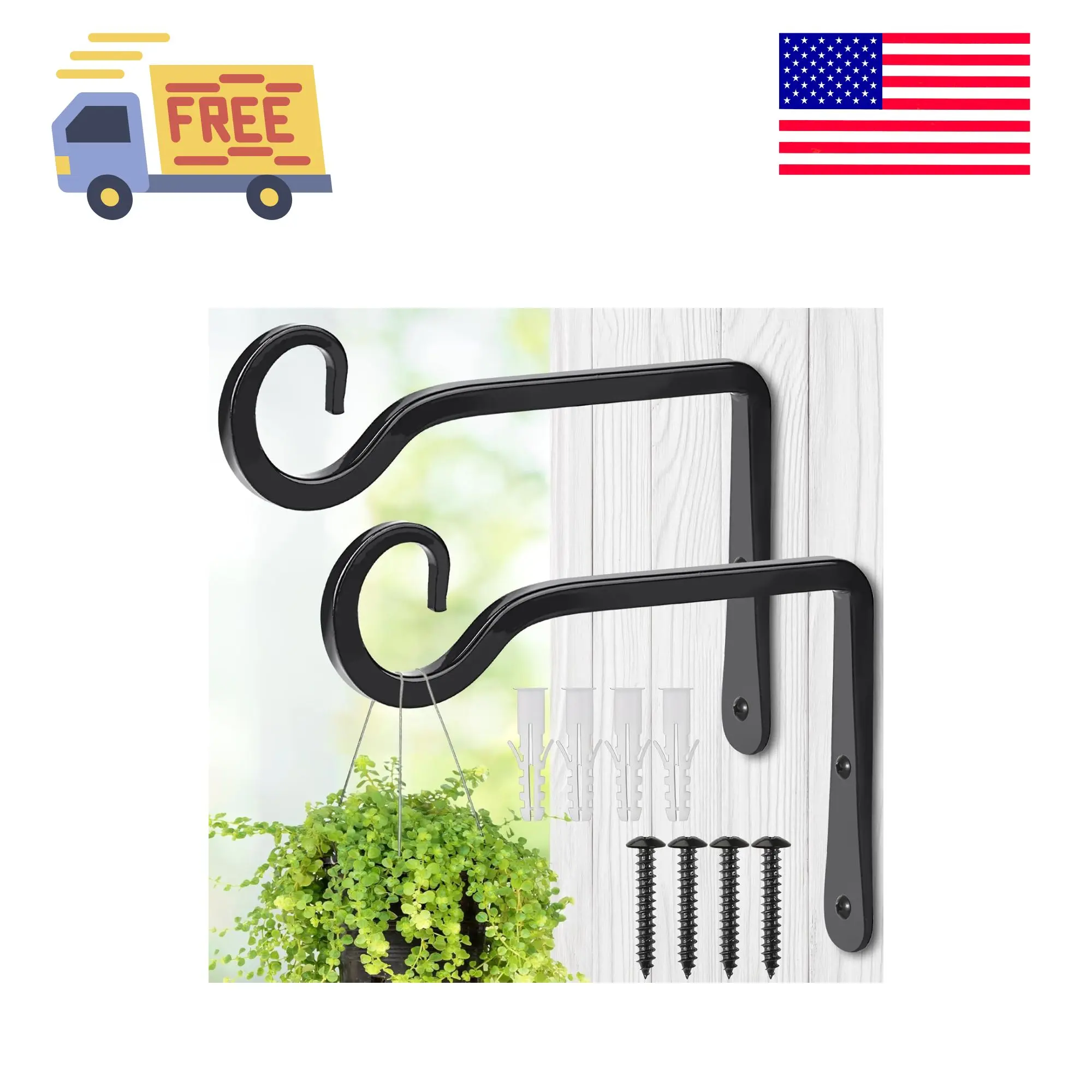 Plant Hangers Outdoor, 2 Pack 6 Inch Hanging Plant Bracket, Metal Hanging  Plant Hooks, Wall Hooks (Black) - TikTok Shop