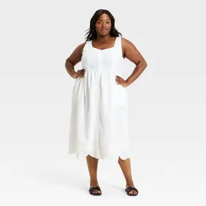 Women's Sleeveless Button-Up Midi A-Line Dress - Universal Thread White 1X