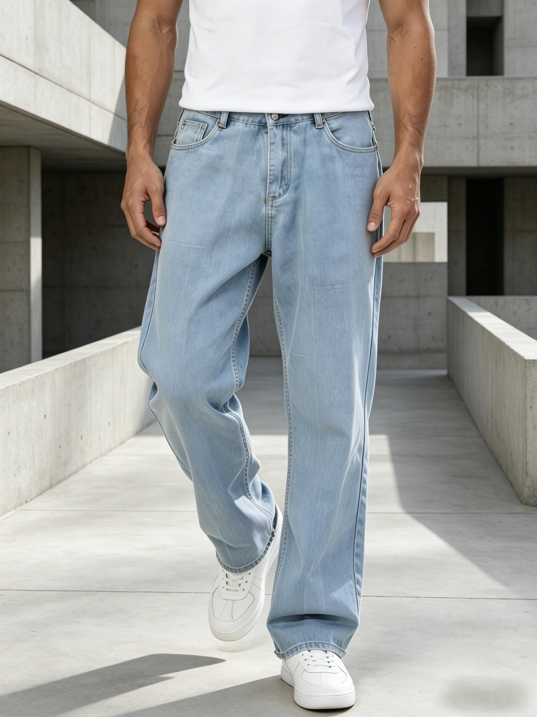 Men's jeans, Men's Baggy Straight Leg Jeans, Wide Leg,Mid Rise Comfort Casual Denim Pants, Breathable Soft Stretch Fashion Business versatile,Men's Relaxed Fit Straight Leg Jeans 2026 New Style