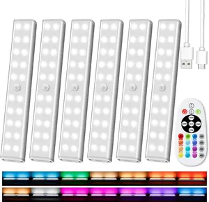 NEW Under Cabinet Lighting Wireless with Remote, 48 LED Rechargeable Under Cabinet Lights, Kitchen Counter Lights Dimmable LED Closet Lights RGB Bar for Shelf, Car, Hallway, 15 Color Changing, 6 Pack