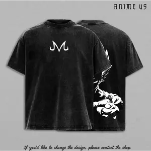 Saiyan Prince M Symbol Shirt Anime Vintage Washed Oversized Tee Dark Warrior Transformation Graphic Back Streetwear