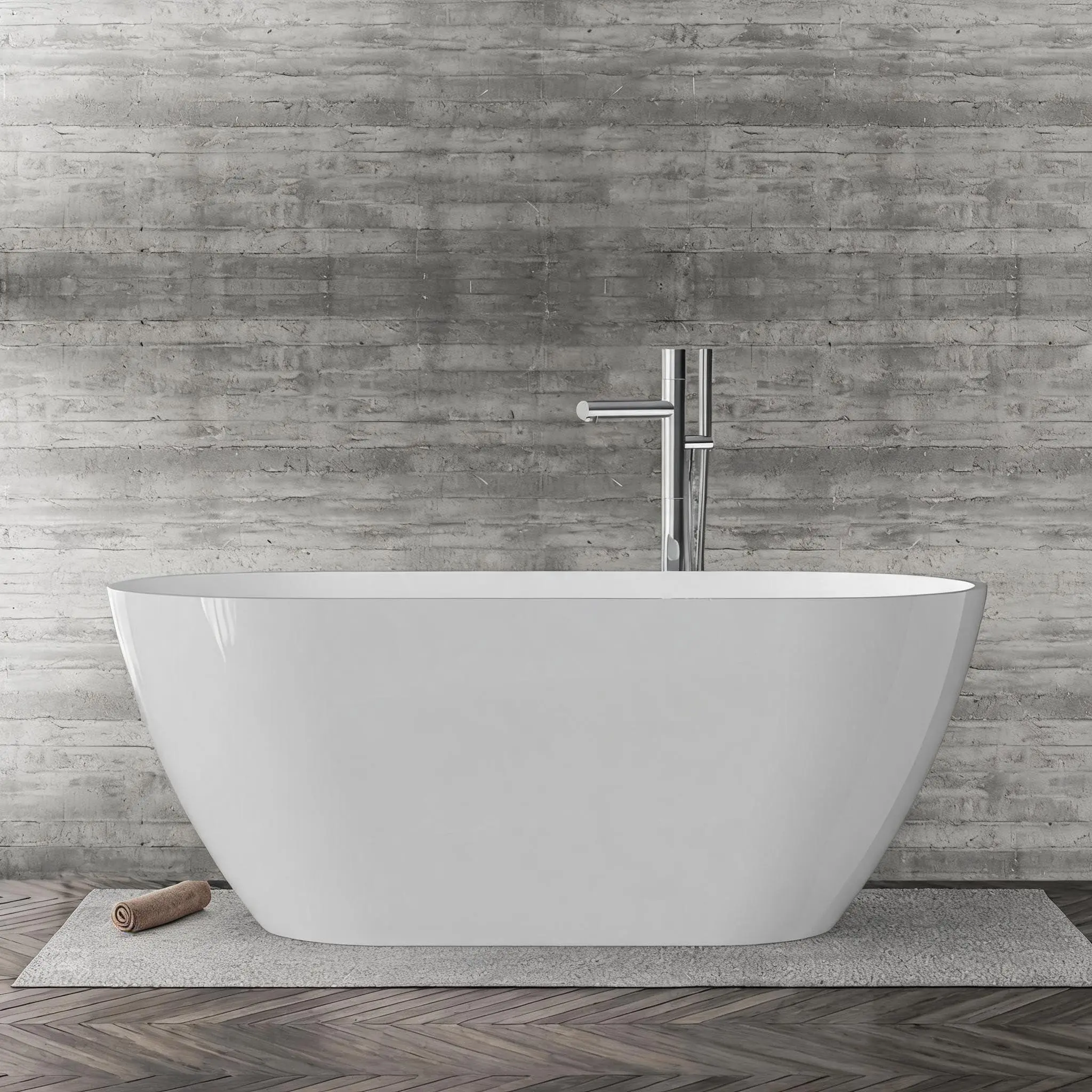 Garvee Soaking Tub with Chrome Drain | cUPC Certified with Non-Slip Base. Stand Alone Modern Design. Built-In Overflow Included. For Apartment Condo Bathroom