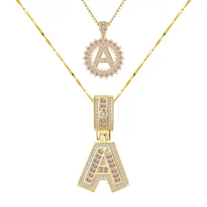 Letter Necklace 14k Gold Plated Bling Dainty Necklaces Trendy Chunky Custom Name Necklace Personalized Round Circle Pendant Zirconia Letters Name Crystal Jewelry Gifts for Women Zirconia A-Z Letter Chain Pendant Jewelry Gift