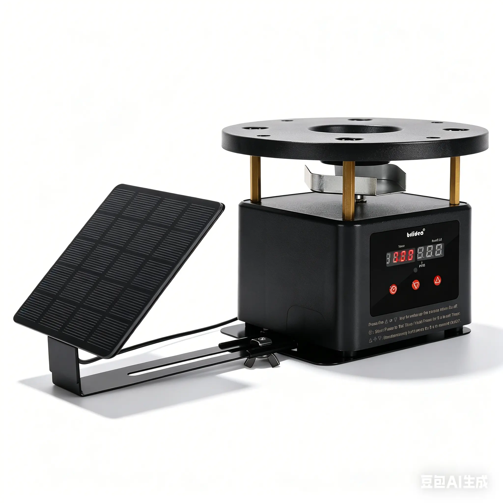 Briidea Solar Automatic Feeder Timer Kit for Chickens - 6 Daily Programmable Times, 2-10 in Adjustable Bracket, Galvanized Steel Spin Plate, 4 AA Backup Batteries, Dual Power, LED Display, Hands-Free Easy Installation