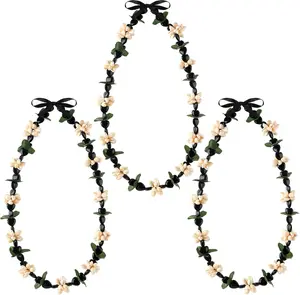 Rtteri Graduation Kukui Nuts Lei Hawaiian Leis with Cowrie Shell Faux Leaf  Adjustable Luau Party Accessories for Men Women