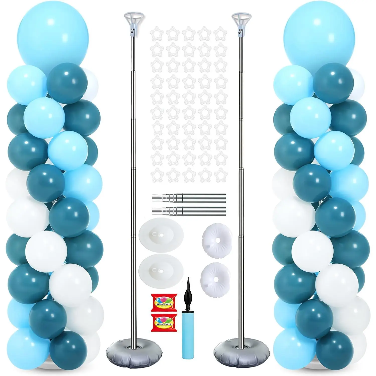 Balloon Column Stand Kit Set of 2, 7Ft Height Adjustable Balloon Arch Kit, Metal Telescopic Pillar Balloon Stand, Birthday Party, Graduation, Wedding Christmas Decorations