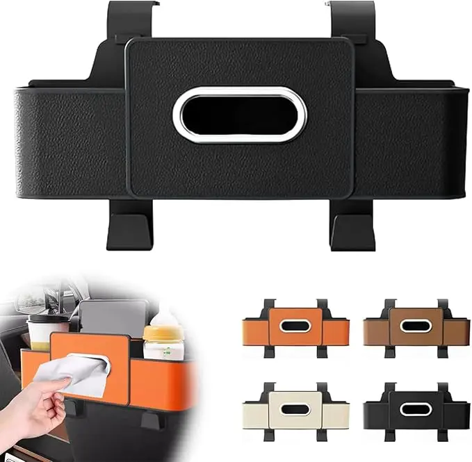 Multifunctional Back Seat Car Organizer, Universal Console Storage Box with Cup & Tissue Holders, Phone Slot & Handbag Storage, Black