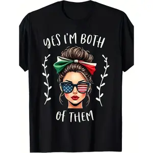 Half Mexican American Yes I'm Both of Them Mexico USA Flag T-Shirt, Hoodie, SwtSame style for men and women 2026 summer short-sleeved printed T-shirt pure cotton 180G, Heritage Fashion, Statement Tee, Retro Design, Unisex Fashion, Lightweight Fabric