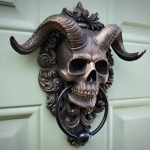 Skull Sheep Head Resin Wall Pendants Punk Retro Skull Doorknocker Decorative Ornaments Skeleton Sheep Head Statue Home Decor