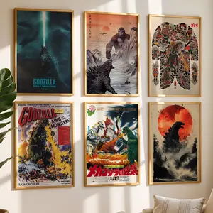 Vintage Godzilla Sci-Fi Movie Poster - Retro Kaiju Unframed Wall Art - Japanese Monster Home Decor for Bedroom Living Room, Collectible Godzilla Artwork