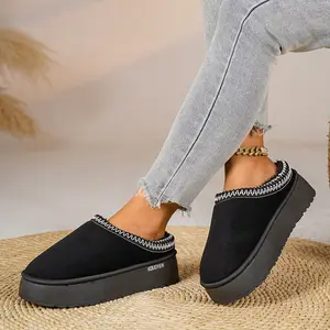 Trendy Embroidered Suede Slippers - Women's Warm Fleece-Lined Clogs, Stylish Casual Indoor Outdoor Shoes for Cold Days