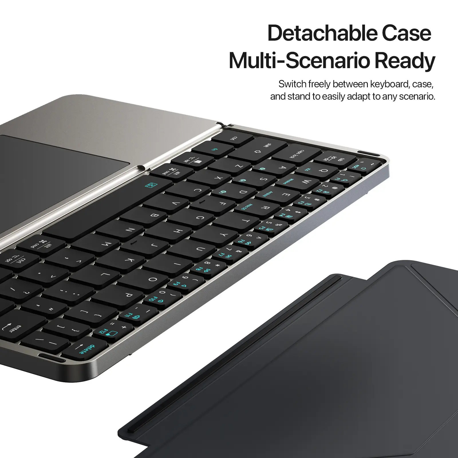 NAIDUN New Foldable Bluetooth Keyboard with Touchpad & Stand PU Leather Cover Ultra-Thin Portable for iPad Pro/Air/Mini/Tablet Grey Compact & Portable Design