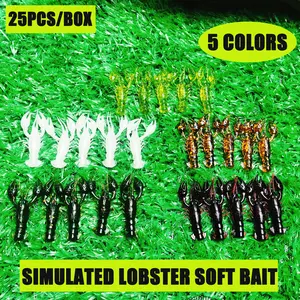25pcs Boxed Realistic Lobster Soft Lure, PVC Material Fishing Bait, 5 Colors for Different Scenarios, Fish Lure Soft Bait, Fake Lure