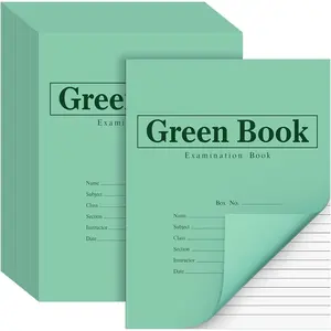 50 Pack Green Exam Test Book, 8.5" x 11", 8 Sheets 16 Pages, Wide Ruled Saddle Stitched Examination Notebook for Home Business School Office