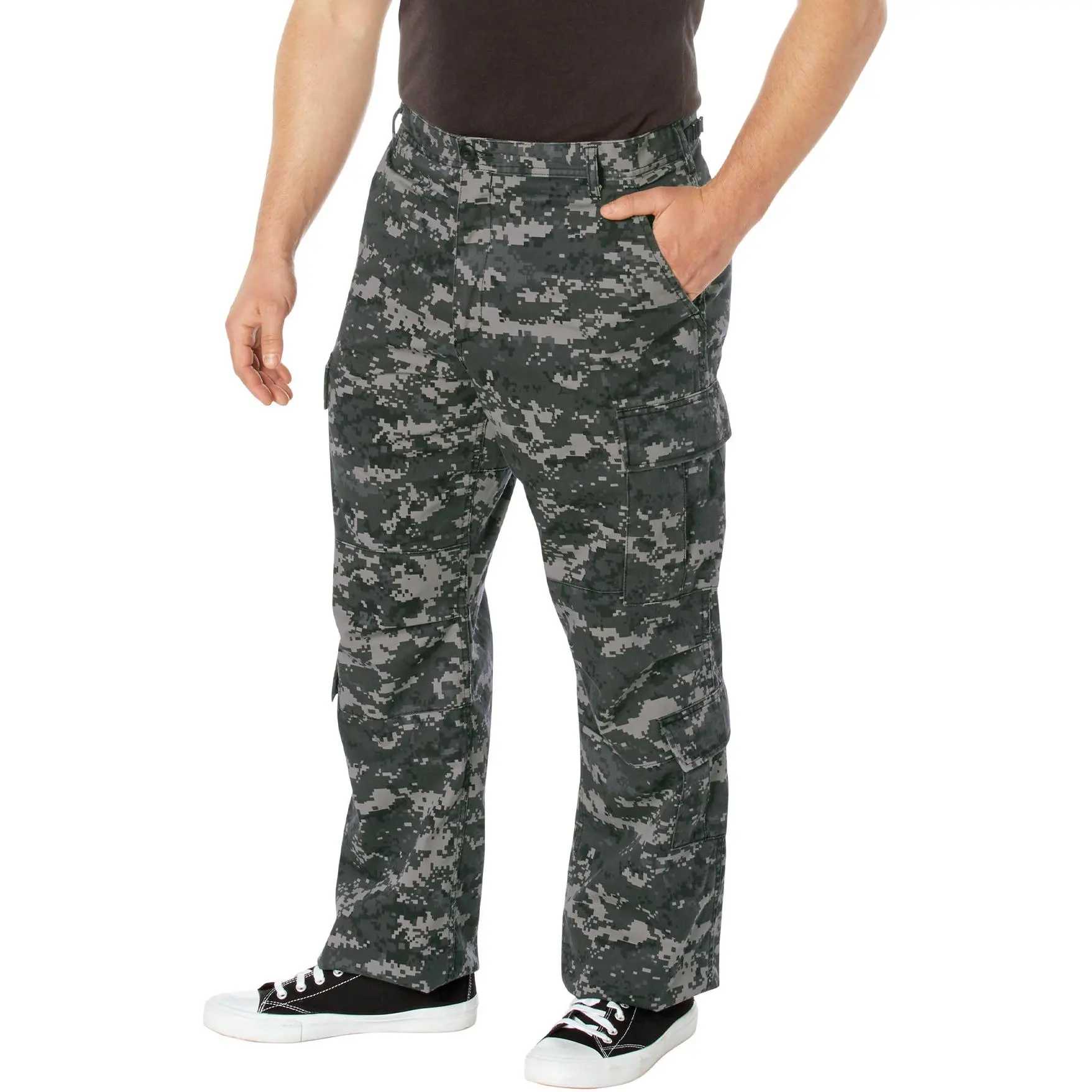 Men's Soft Polyester Cargo Pants, Subdued Urban Digital Camouflage Military Vintage Paratrooper Fatigues with Belt and Zipper, Cotton, Casual, Menswear, Sports