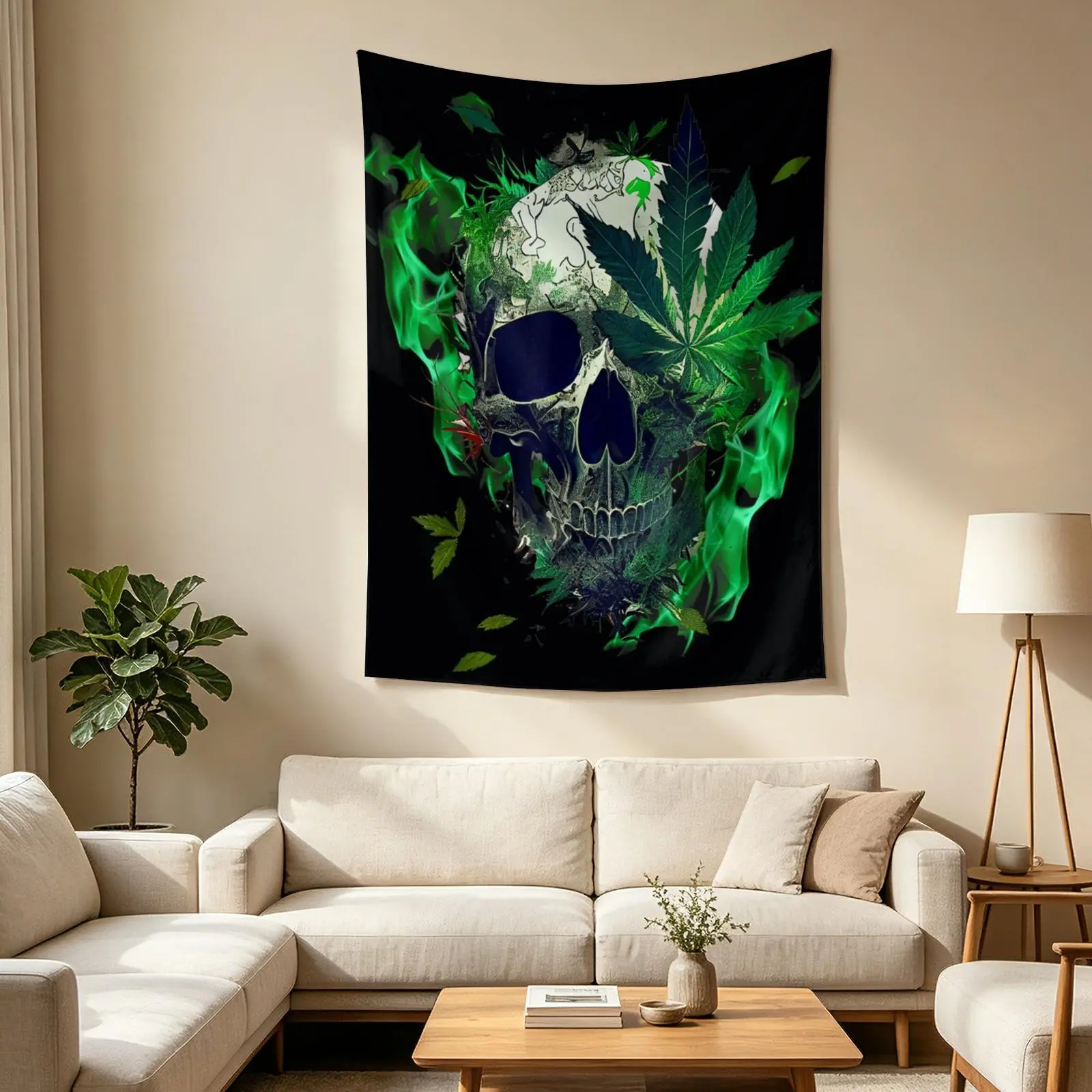 Marijuana Skull Smoke Weed Cannabis 420 Pot Leaf Sugar Skull Tapestry Wall Blanket Dorm Room Decor