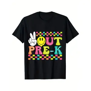 Peace Out Pre-K Retro Graduation Last Day Of Pre K Preschool T-Shirt for Boys Fashion Trend Bottoming Shirt Breathable, Casual Comfortable Top Streetwear Fashion Casual Summer Tee Crew Neck Short Sleeve T-Shirt Best Gift for Boy Girl (3-13Y)