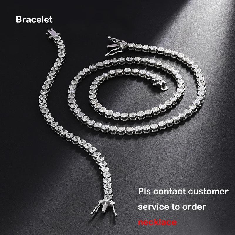 EWYA Sparkling 2/3mm Full Moissanite Tennis Bracelet for Women Party S925 Silver Plated 18K Pass Diamond Test Bezel Bracelets