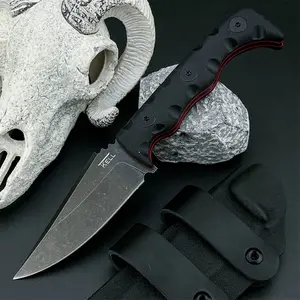 High Hardness Fixed Blade Knife with Sheath, 7cr13mov Steel Body and G10 Handle, Outdoor Hiking Multi-Functional Durable Knife Tool, Tactical Tool, Well Designed Blades